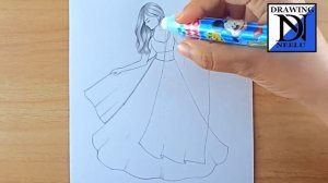 How to draw a Girl with Beautiful Traditional Dress || girl with Beautiful lehenga || Mandala art