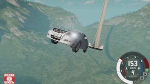 BeamNG Drive Спуск по рампе без тормозов на автомобиле! (Nissan Almera) Мод патруль!