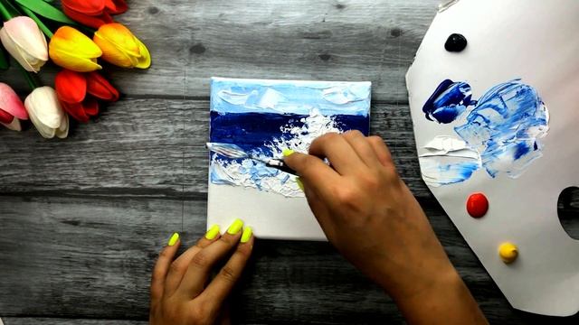 КАК РИСОВАТЬ ВОЛНУ • Небо, море, облака мастихином • Очень просто