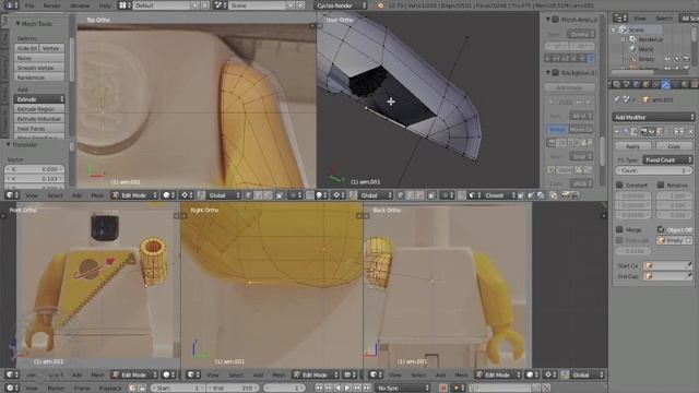 Blender 2.79b - mesh modelling LEGO minifigure pt. 7 - arms смотреть онлайн