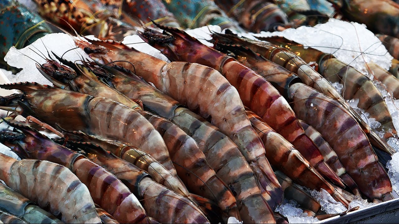 Тайваньская уличная еда – гигантские креветки и морепродукты.