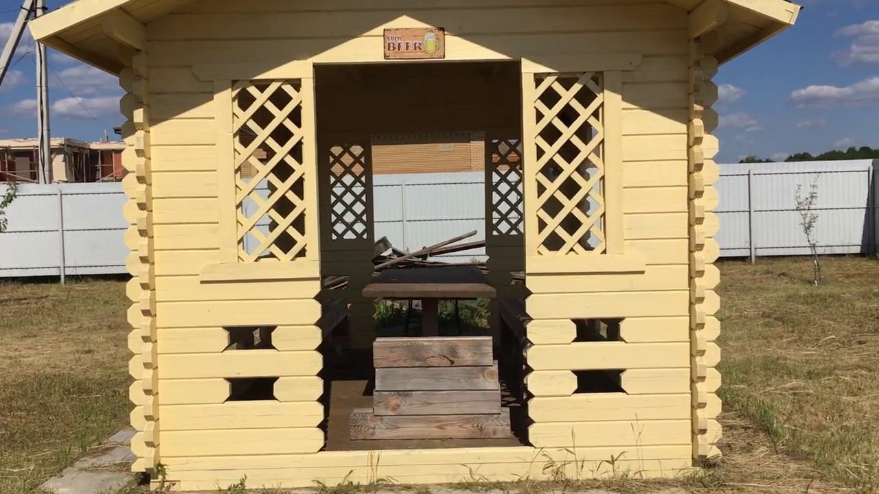 Беседка от компании «Садовые Домики.Ру», деревянная беседка 3х4 из мини-бруса смотреть онлайн