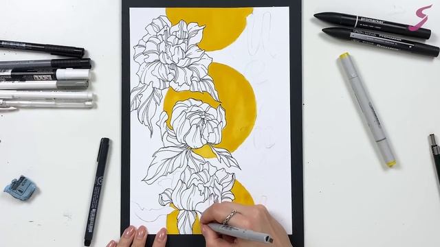 Рисунок. Композиция с леттерингом. Цветы маркерами-2
