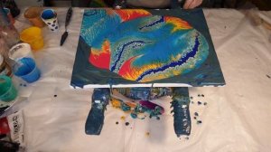 #102 Beautiful colors in this multi wandering straight pour, must see! acrylic pour, abstract art.