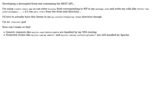 Wordpress: .htaccess and proxy settings for routing a decoupled REST API consuming theme смотреть онлайн