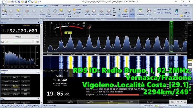 01.07.2023 16:04UTC, [Es], Radio Bruno, Италия, 92.2МГц, 2294км