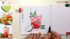 Как нарисовать коктейль клубничный мохито? / Урок по рисованию маркерами для новичков #22