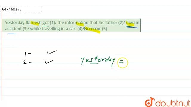 Yesterday Ramesh got (1)/ the information that his father (2)/ died in an accident (3)/ while tr... смотреть онлайн
