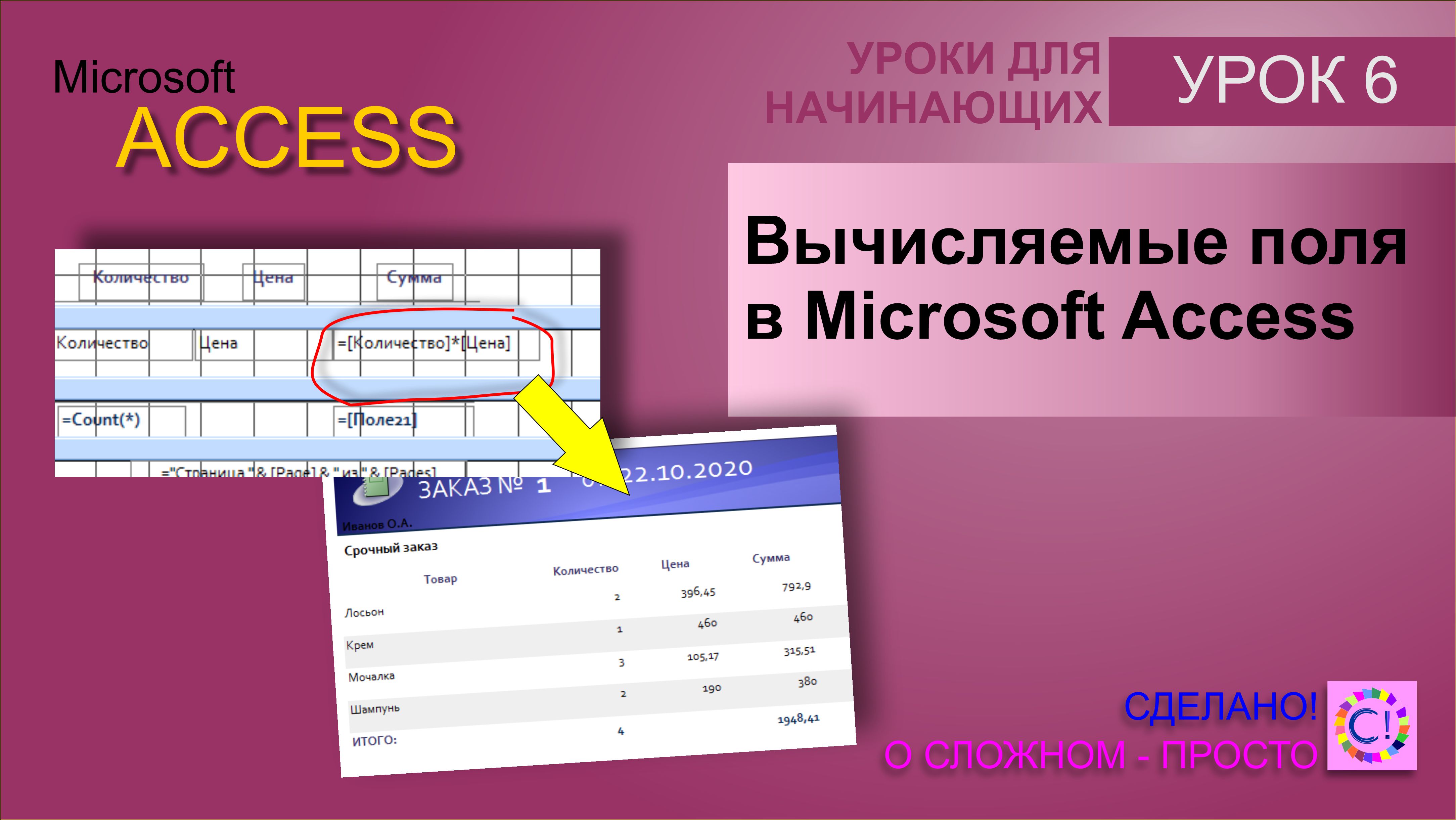 Access вычисляемый. Вычисляемое поле в access. Microsoft access вычисляемое поле. Аксесс уроки для начинающих. Отчеты в access.