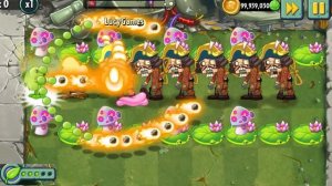 Repeater, Gatling Pea, Mega Gatling Pea and Pea Plants Level 1 Vs 6 Nutcracker Zombies - PvZ 2