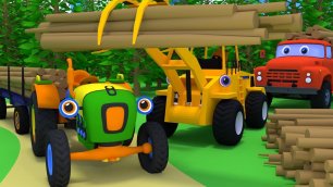 Мультики про машинки. Трактор Макс, грейферный погрузчик и грузовик лесовоз. Развивающие мультфильмы