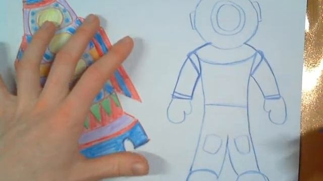 Пошаговое рисование для всей семьи. Космос. Ракета и космонавт.
