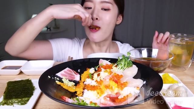 ASMR MUKBANG Seafood Rice Bowl(Kaisendon) Sashimi Party_Fume