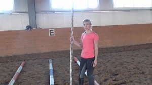 Работа лошади верхом через кавалетти на шагу