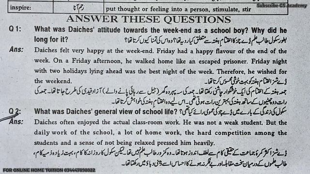 Exercise Complete Solution, Lesson 4, End of Term by David Daiches, Class 12 English, GS Academy,