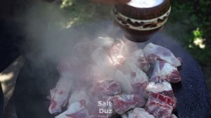 Cooking Village Style Beef Stew in The Sadj Pan, Village Cooking