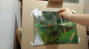 Пейзаж по мотивам В. Поленова. " Заросший пруд". Пишем маслом.