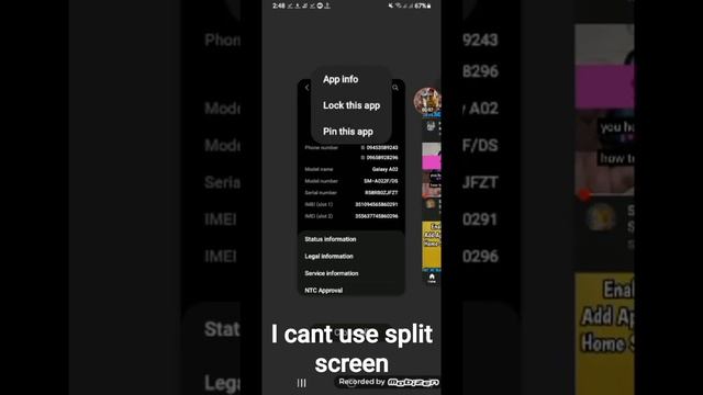 I can't use the split screen on samsung galaxy a02