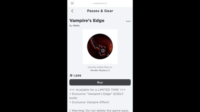 Vampire Pack Gamepass Review! Roblox Murder Mystery 2 [MM2] смотреть онлайн