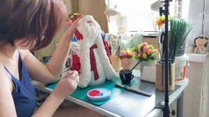 Начинаю роспись деда Мороза из ваты ❤️