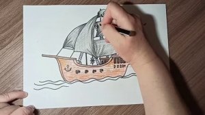 Рисуем пиратский корабль карандашами. Видео урок рисования для детей и их родителей.