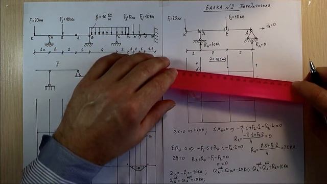 Построение эпюр поперечных сил и изгибающих моментов в многопролетных шарнирно-консольных балках. смотреть онлайн