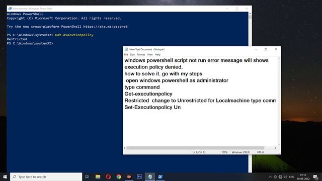 How to Change executionpolicy Restricted to Unrestricted for powershel script runwindows 10 pc
