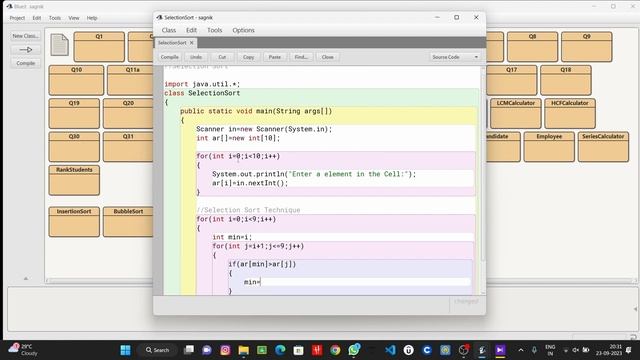 COMPUTER | Searching and Sorting Techniques | Problem 41c | SELECTION SORT IN JAVA | Class 10 ICSE