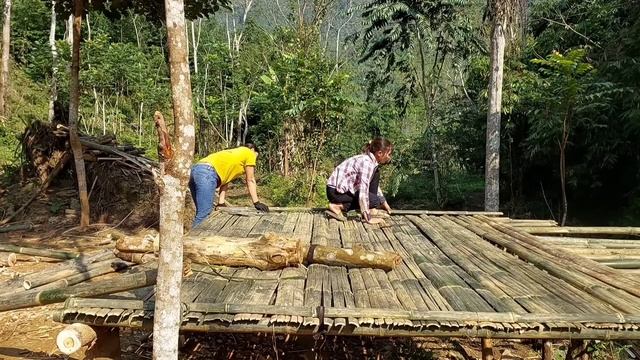 Building a bamboo trellis to dry corn - Living on the farm with Buffalo, duck - Green forest life смотреть онлайн