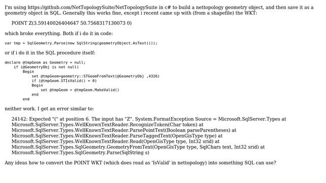 GIS: Can't convert a WKT with a Z value into a SQL Geometry value смотреть онлайн