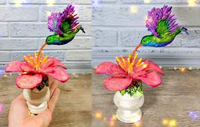 Как сделать птичку колибри на цветке из ваты своими руками. Поделки. DIY.