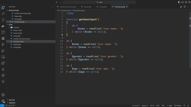 PHP 8 - Code reusable with Functions