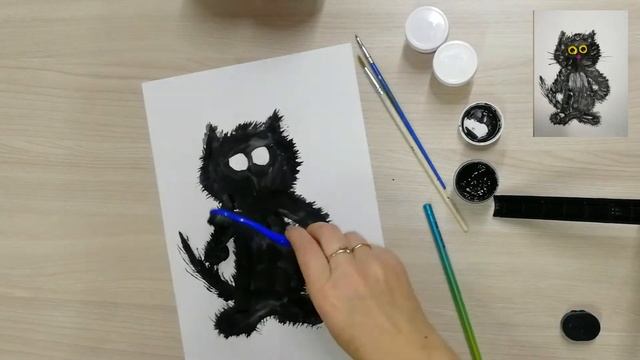 Рисуем при помощи обычной зубной щетки черного кота смотреть онлайн