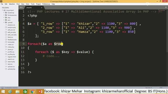 Multidimensional Array in PHP | Multidimensional Associative Array in PHP | Using foreach Loop Urdu