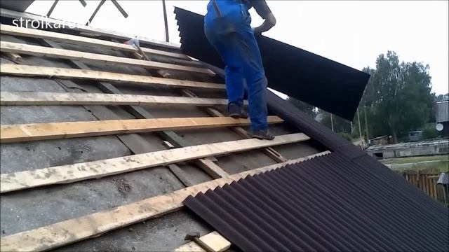кроем старую крышу ондулином поверх рубероида и старой обрешетки смотреть онлайн
