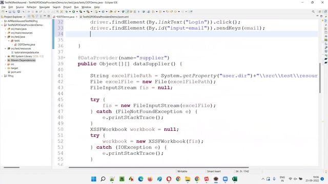 Reading Data from Excel files into DataProvider method using POI API (TestNG - Part 39) смотреть онлайн