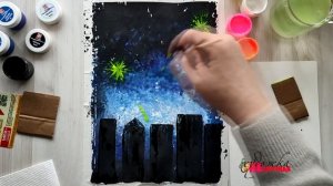 Как нарисовать салют ко Дню Победы. Праздничный вечер 9 мая. Гуашь.