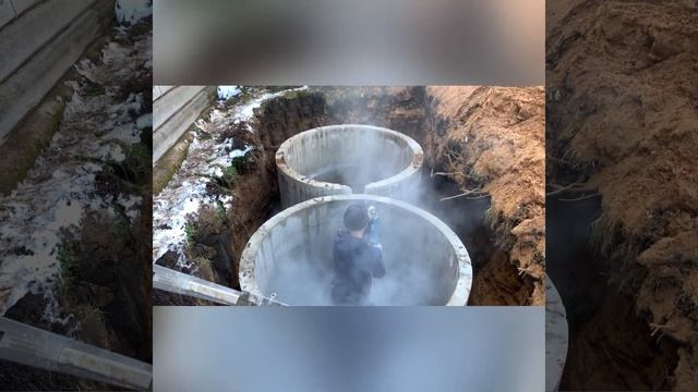 Монтаж септика в песке на 6,5 куба переливной.