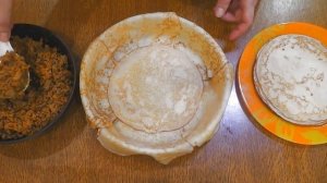 Блинный пирог с мясом. Вкусный и сытный.