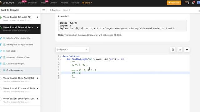 30 Day LeetCode Challenge - Problem 13 - Contiguous array