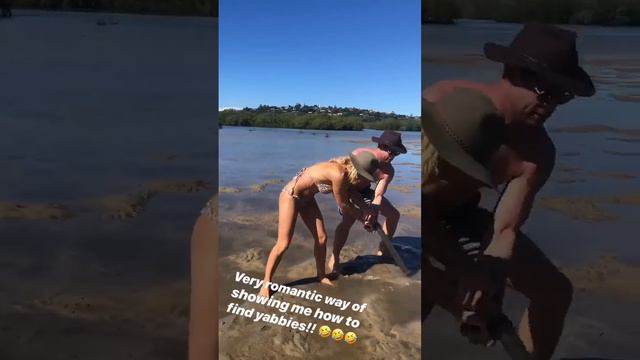 Chris Hemsworth and Elsa Pataky riding each others while finding yabbies