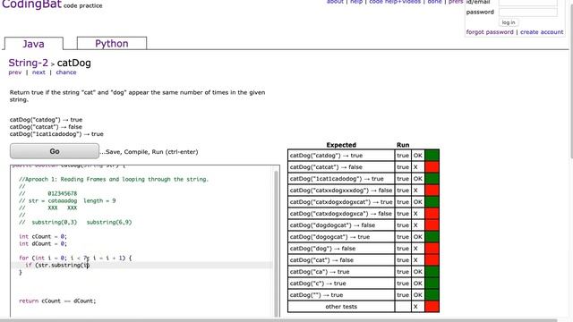 Codingbat - catDog (Java)