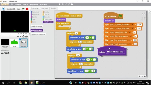 Tutorial Scratch 2 - Space Invaders - Sesión 5 - Movimiento de los marcianos смотреть онлайн