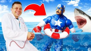 Супергерои Марвел у доктора Ой — Капитан Америка ушибся на рыбалке! Игры в больничку