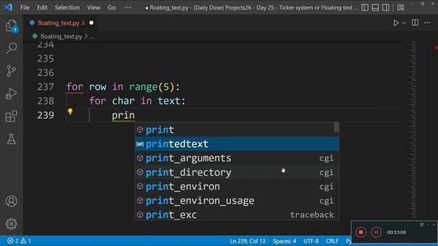 python project 26 Day 25 Ticker system or Floating text Application