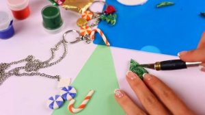 Новогодний БРЕЛОК с подвесками из полимерной глины | ПОДАРКИ своими руками