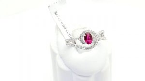 Swirl White Gold Oval Ruby Brilliant Diamond Gemstone Ring [R5545RU]