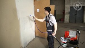 Механическое распыление шпаклёвки Sheetrock на гипрок окрасочным аппаратом ASPRO-8000-вязкие краски