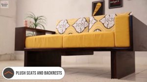 Wooden Sofa: Buy Lannister 2 Seater Wooden Sofa (Mustard Coral,Walnut Finish) Online - wooden stree