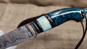 Нож ручной работы, клинок ламинат з центром  K 110 , бирюзовый кап клёна кап.